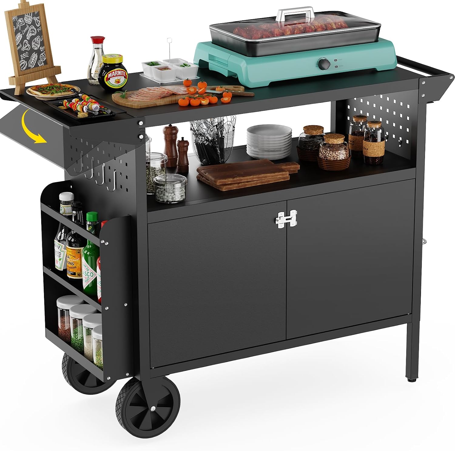 Kitchen Gadgets Organizer - Buitenkeuken op wielen met opbergruimte, opklapbaar
