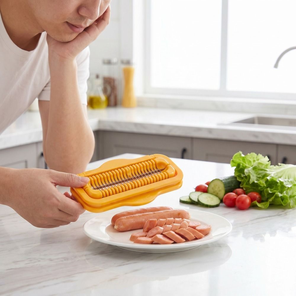 Kitchen Gadgets Save Time - Multifunctionele roestvrijstalen ham-snijder Efficiënte tijdbesparende hotdog-snijder