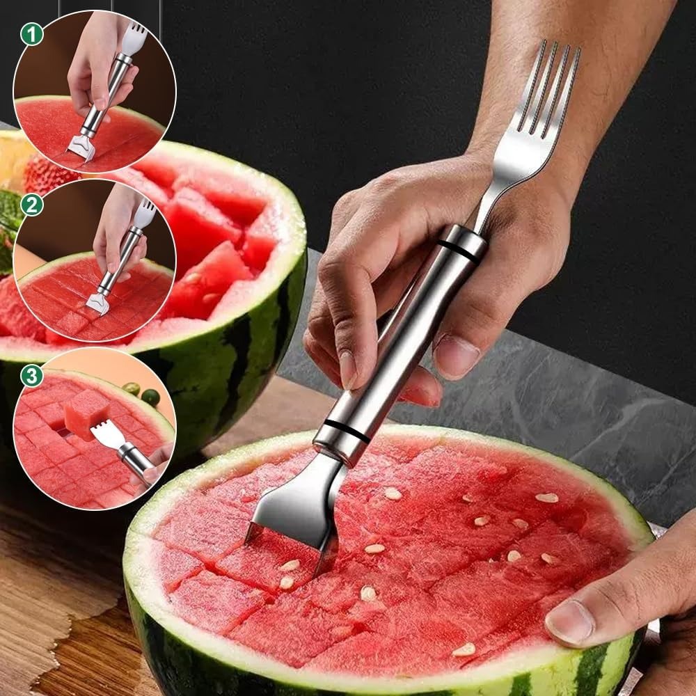 Watermelon Slicer Cutter - 2-in-1 roestvrijstalen fruitmes watermeloen vork snijder